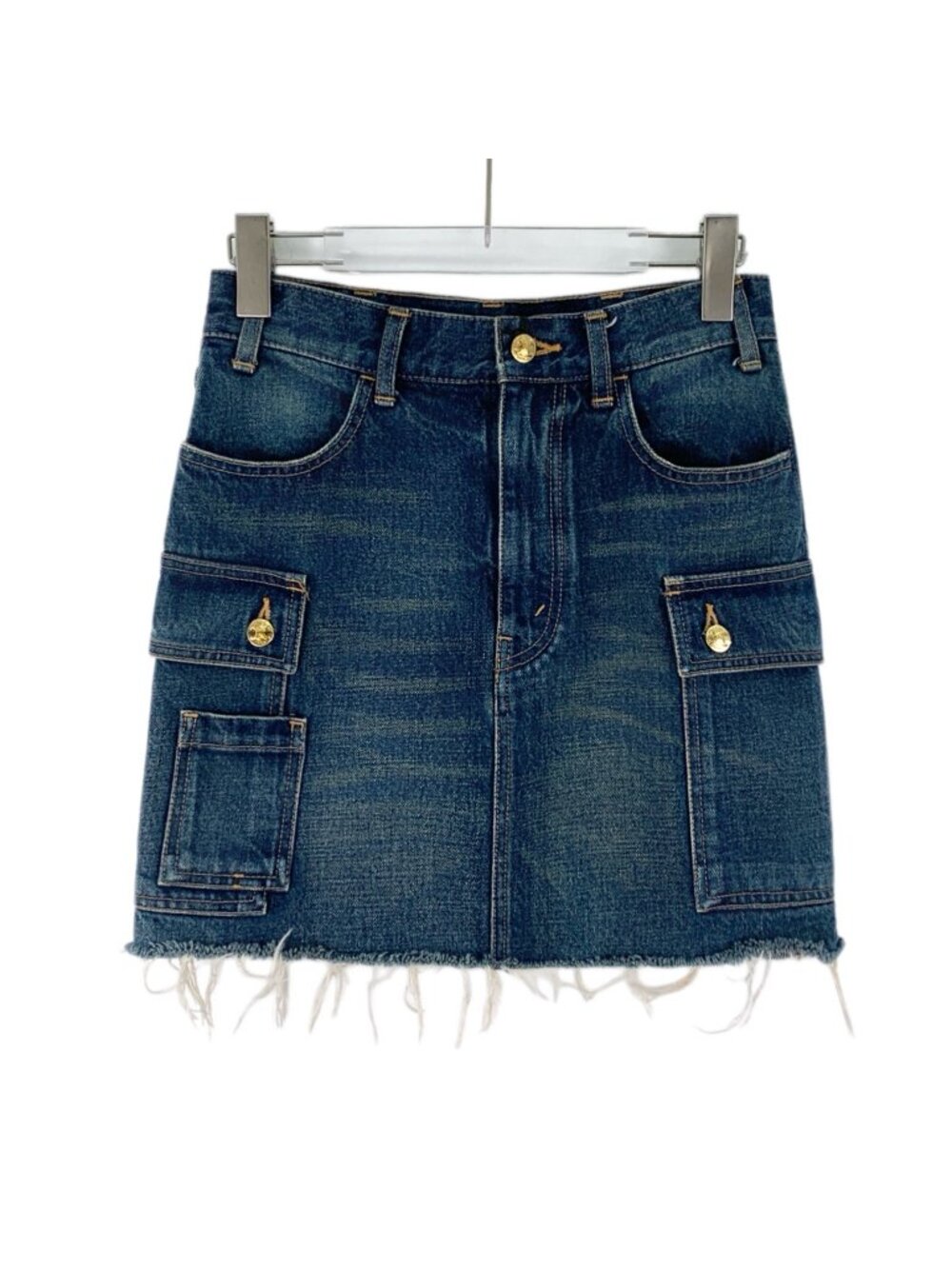 Celine Dark Blue Denim Fringe Mini Skirt